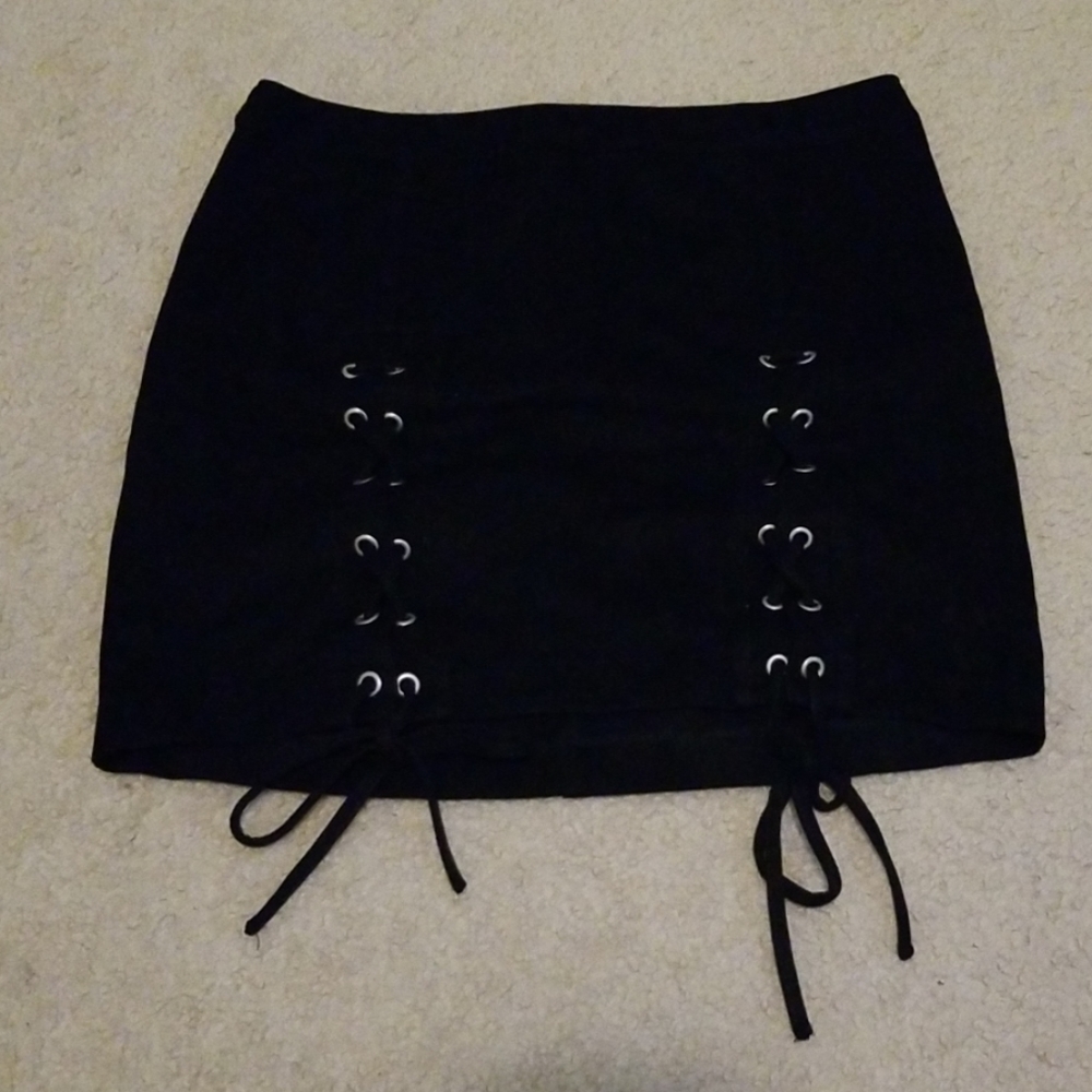 All black double tie-front skirt